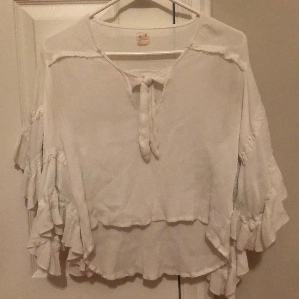 White Flowy Tie Top